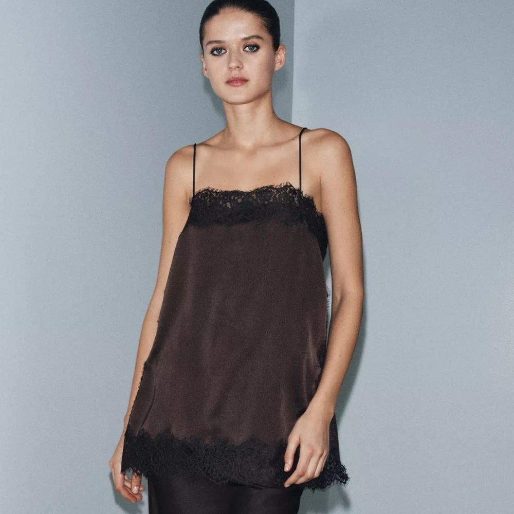 ZARA SATIN EFFECT LACE TOP ZW COLLECTION - Picture 2 of 16